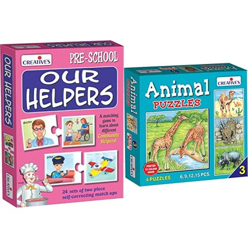 Image of Creative Educational Aids P. Ltd. - CRE0630 Our Helpers Puzzle (Multi-Color, 48 Pieces) & Creative Educational Aids P. Ltd. - CRE0703 Animal Puzzle No. 3 (6 to 15 Pieces)