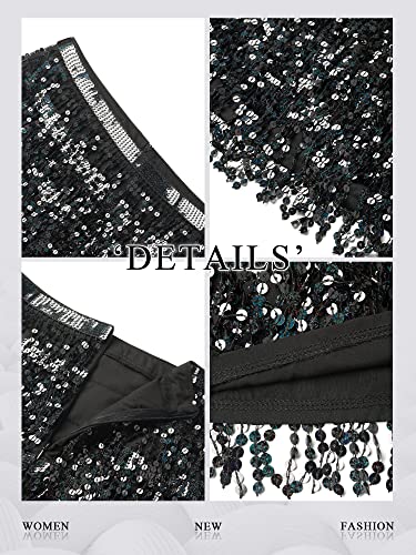 Mymore Womens Black Shiny Shimmer Sparkly Sequin Fringe Skirt Music Concert Disco Rave Outfit Skort Xl #TOP5