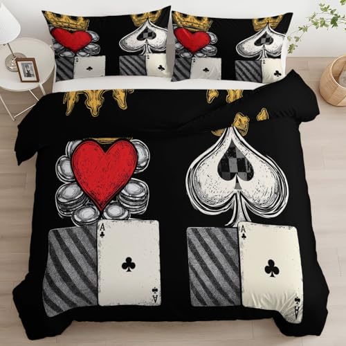 Estilo De Juego Funda Nordica Cama 90 Reina Y Rey De Póker Juego de Cama, Negro 150 x 200 cm Suave y Antialérgico con Cremallera Funda Edredon
