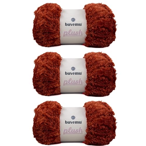Image of Plush Faux Fur Bulky Yarn, Super Soft Fluffy Fuzzy for Knitting Crocheting Crafting, 100 Gram (3.53 Ounces) 109 Yards (100 Meters) (Windsor Tan) (3 Skeins)