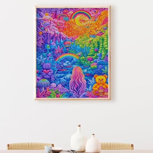 Paint by Numbers ���� �y�C���g�o�C�i���o DIY �h��G ���� �N�} ��l �q�� ���S�� ���G �L�b�g�A�N�����G�̋�ƃu���V �[�g�N���t�g �L�����o�X �K�p�ΏەǑ����p ���r���O���[�� 90x120 cm (�t���[�����X) PjY396 