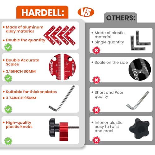 HARDELL 90 Degree Positioning Squares, Right Angle Clamps 3\'\'/80mm Aluminum Alloy Woodworking Carpenter, Corner Clamping Square Tool for Picture Frame Box Cabinets Drawers (4 PACK), HDAC0408