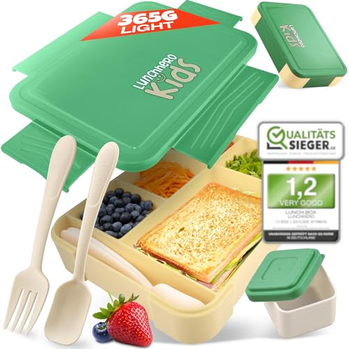 LUNCHHERO Bento Lunch Box for Kids - Leak-Proof, Compartmentalized with Cutlery - BPA Free - Snack & Lunch Box for Boys & Girls