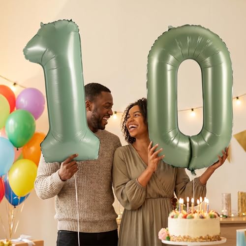 Image of Number 10 Balloon Foil Mylar Balloons for Birthday Party Decoration (Olive Green, 40 Inch)