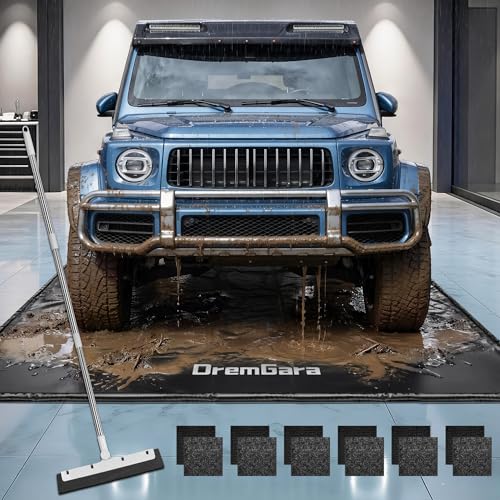 DremGara 7'9' x 16' Heavy-Duty Garage Floor Mat - 610GSM Commercial-Grade PVC Containment Mat with 1.2' Raised Edges to Trap Water, Mud, Snow & Oil, Waterproof Garage Floor Mat for Cars, Non-Slip