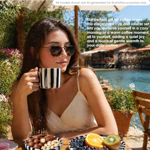 Set de 3 Piezas de Tazas de Café de Cerámica con Platos Rayados Negros miniatura 5