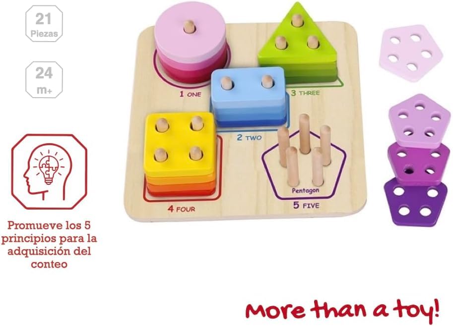 Image of Tooky Toy Wooden Geometric Block Sorter in Red for Kids