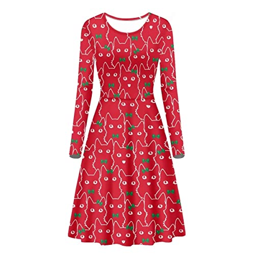 Robe de fête taille haute Cumagical design chat rouge de Noël raffiné en M