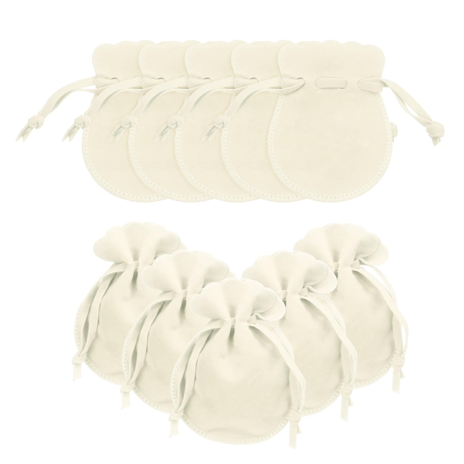 sourcing map 10 Pcs Small Velvet Drawstring Pouches, 2.8" x 3.5" Flannel Calabash Shape Drawstring Jewelry Pouches Velvet Jewelry Bags for Wedding Birthday Party Favors, Beige