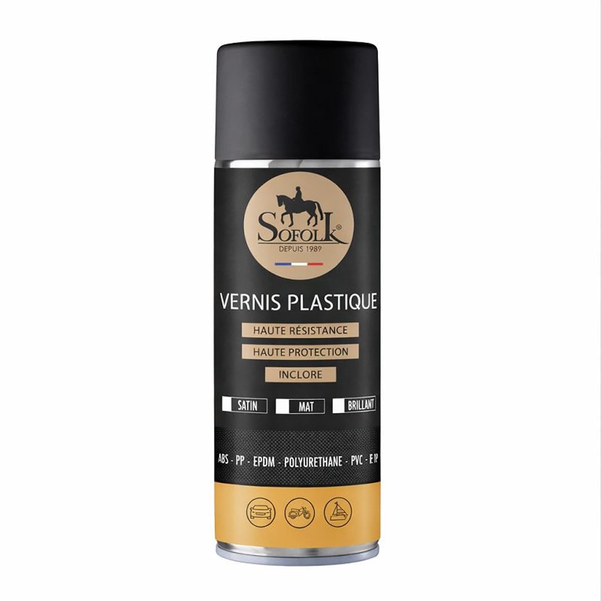 SOFOLK Vernis Plastique Haute Résistance - Protection Durable Intérieurs Auto - Anti-Rayures, Anti-UV, Haute Adhérence - Aérosol 400ml (MAT)