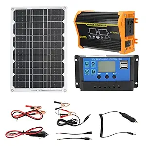 Solar Inverter Kit, Full Protection Solar Panel Controller Inverter Kit Energy Saving LCD Display with Charging Cable for Outdoor Use (12V to 220V)