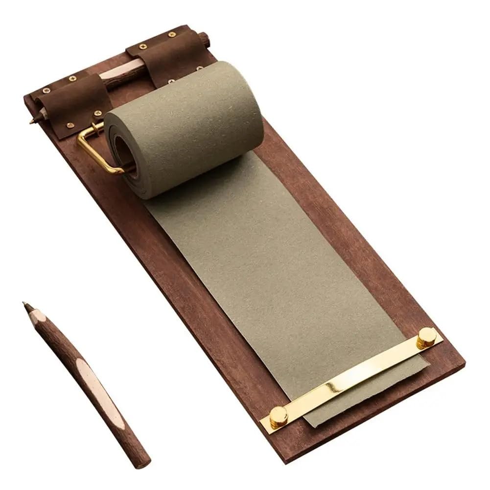 zyrqon Wall Mounted Kraft Paper Roll Holder with Cutter Paper Roll Dispenser for Memo Board, Drawing, To-Do Lists & Artwork, Hanging Message Notepad Holder(Dark Green Board set)