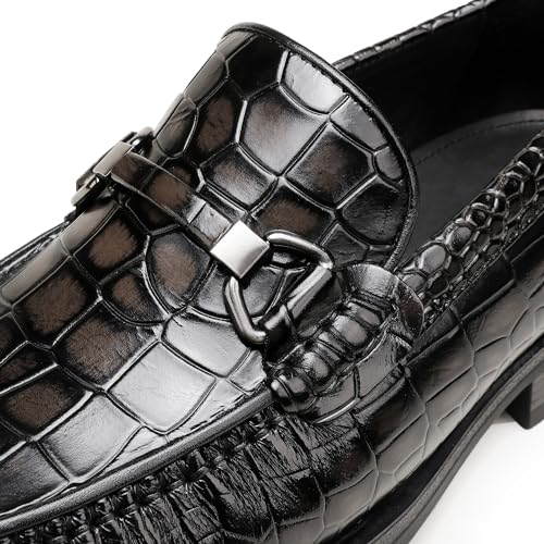 Image of Generic Men's Leather Dress Shoes, Classic Crocodile Printed Dress Shoes Casual Slip-on Penny Loafer for Mens