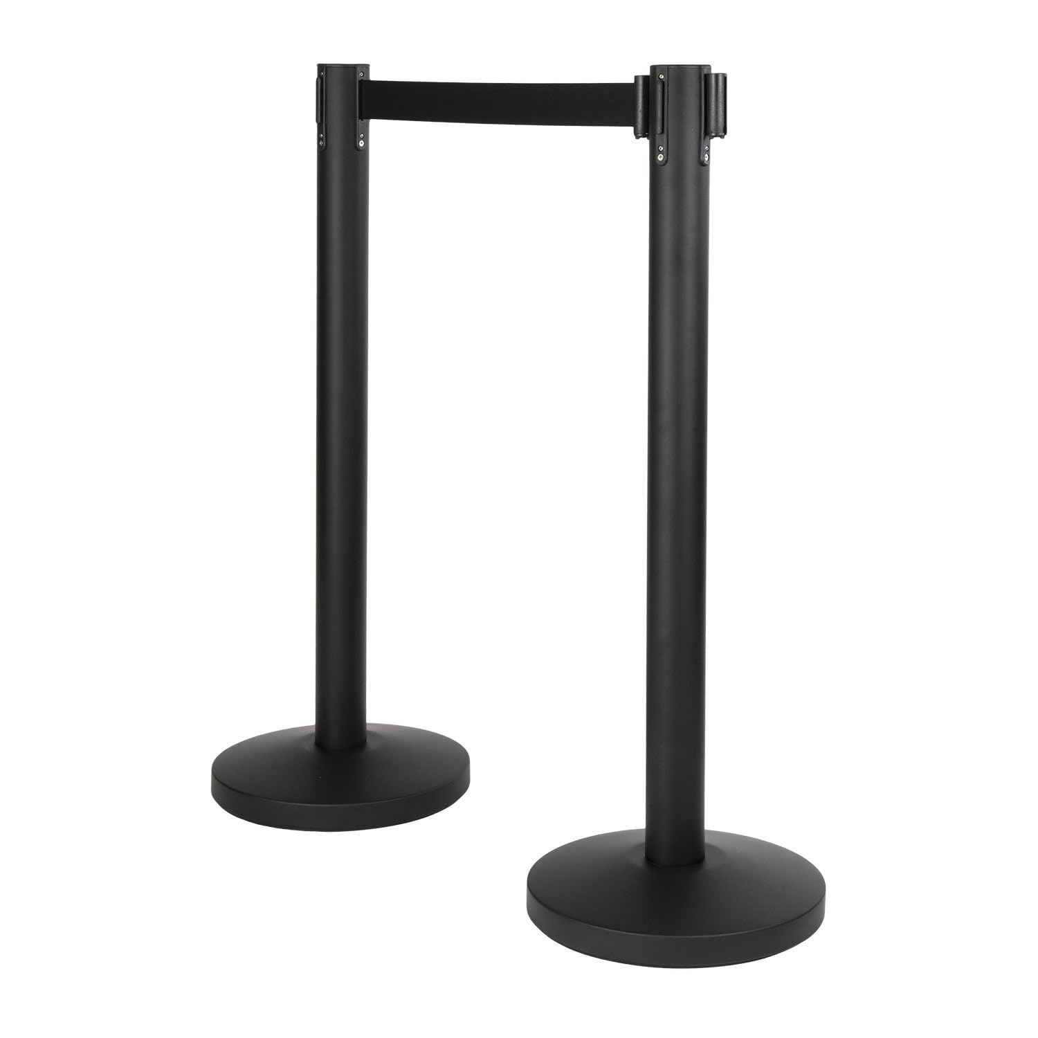 Set di 2 pali per accoglienza 1° prezzo nero con corda retrattile, 8,5 kg, cinghia da 190 cm, base 32 x 92 cm, sicurezza