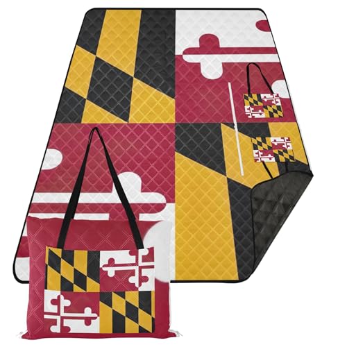 Maryland Flag Sand Free Beach Blanket Waterproof Floral Camp Blanket for Grass Foldable Mat Picnic Blanket 80