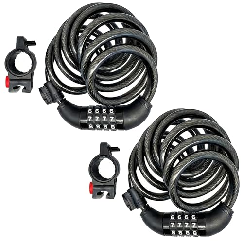 SEPOX 2Pcs Pack 6FT Extra Long Cable Combination Bike Locks 4 Digits Retractable Security Lock 12mm Heavy Duty Anti Theft Anti Rust Cable for Bicycle Scooter Gate Outdoor Equipment Weatherproof