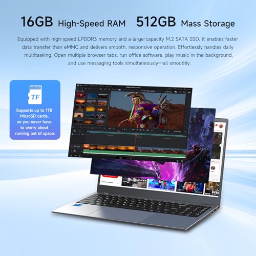Image of Windows11 Por Intel Laptop,15.6″ Notebook PC with Office 2024,16GB RAM /512GB SSD /Privacy Camera Cover /Intel Pentium 6500Y /FHD1080 /Type-C /7.7V 5800mAh /HDMI /for Student and Busines
