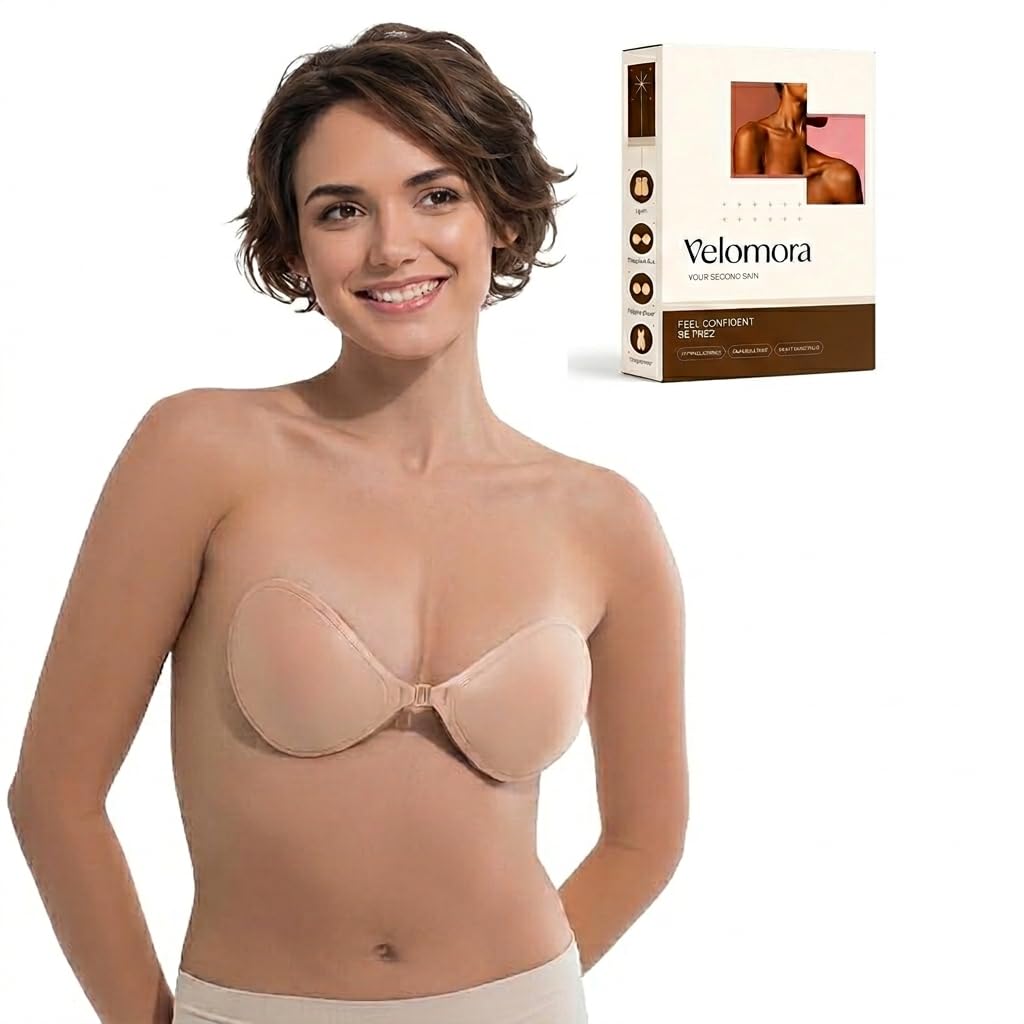vm velomora ventures Velomora Nipple 2 Pieces Invisible Strapless Sticky Bra Push up for Women, Ultra Adhesive Bra for Backless Dress with one Pair Non Sticky Nipple Cover Beige-picture-44