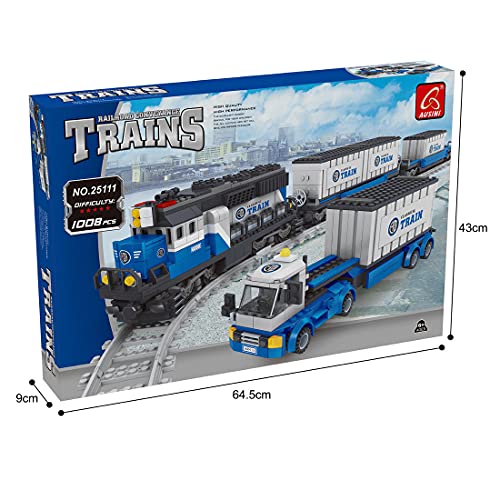 BGOOD Technik Zug mit Schienen, 1008 Klemmbausteine City Güterzug Eisenbahn Modell, Konstruktionsspielzeug Kompatibel… – Bild 4