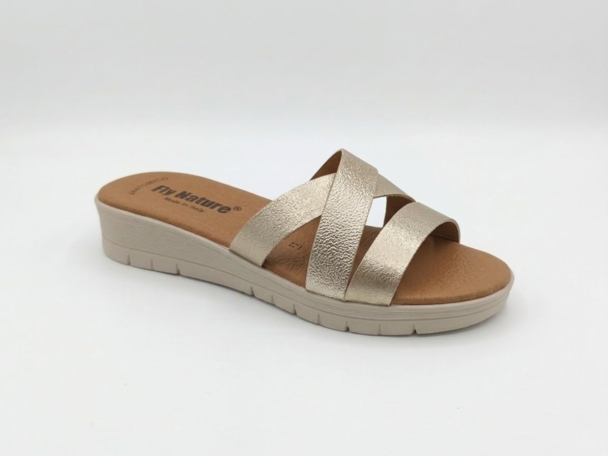 Fly Nature Nives Ciabatte Donna Estive Zeppa, Eleganti Sandali in Pelle, Ciabatta Fascia Estiva da Spiaggia, Casa e Mare