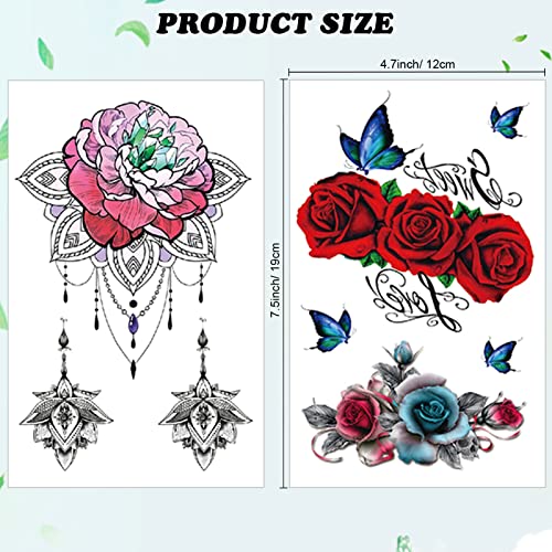 Qpout 20 Sheets Flower Temporary Tattoos For Women, Rose Temporary Tattoos Realistic, Half Sleeve Tattoos For Women, Rose Flower Skull Butterfly Fake Tattoos Stickers For Adults Girls #TOP1