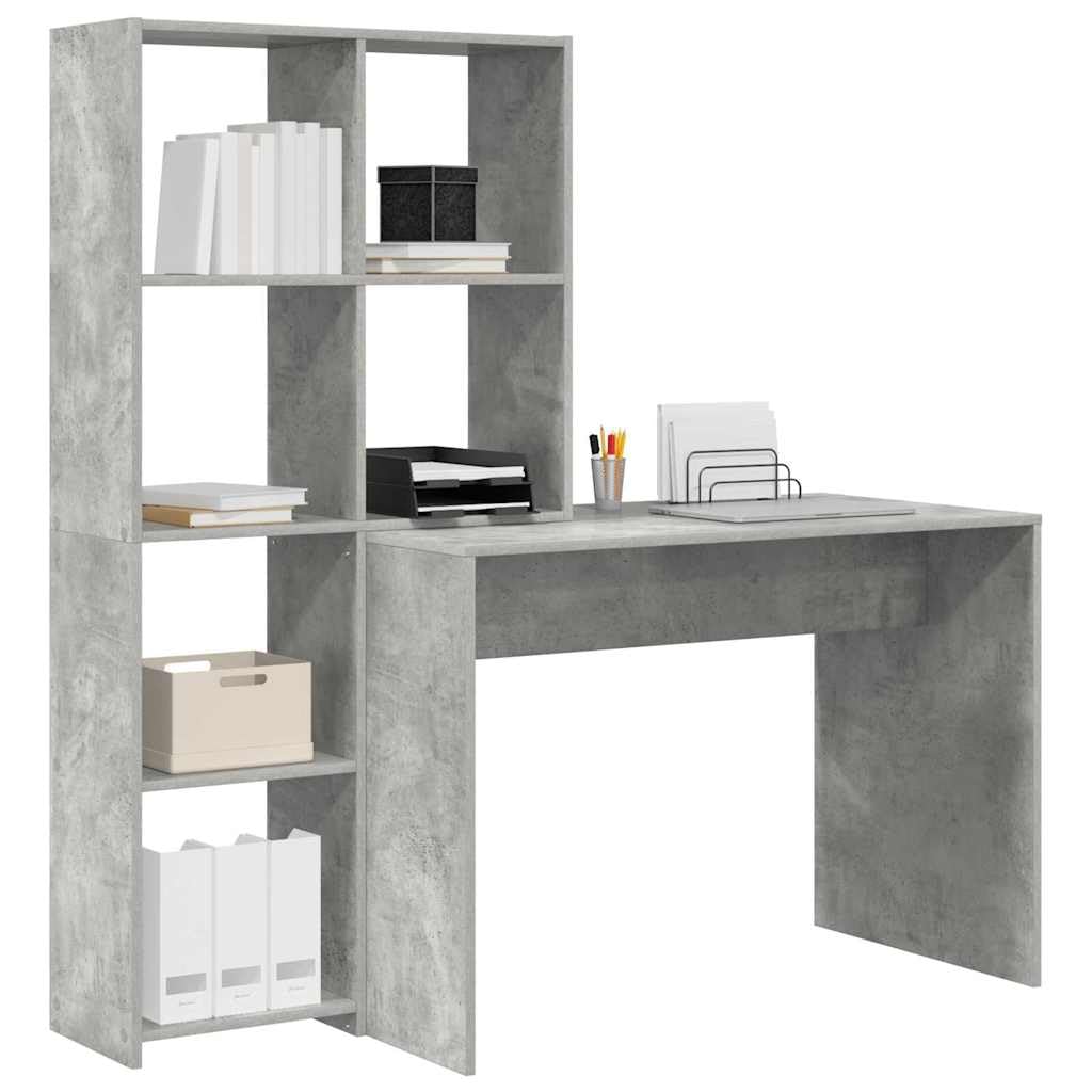 Scrivania Grigio Calcestruzzo 138,5x55x143 cm Legno Ingegneria con Ripiani
