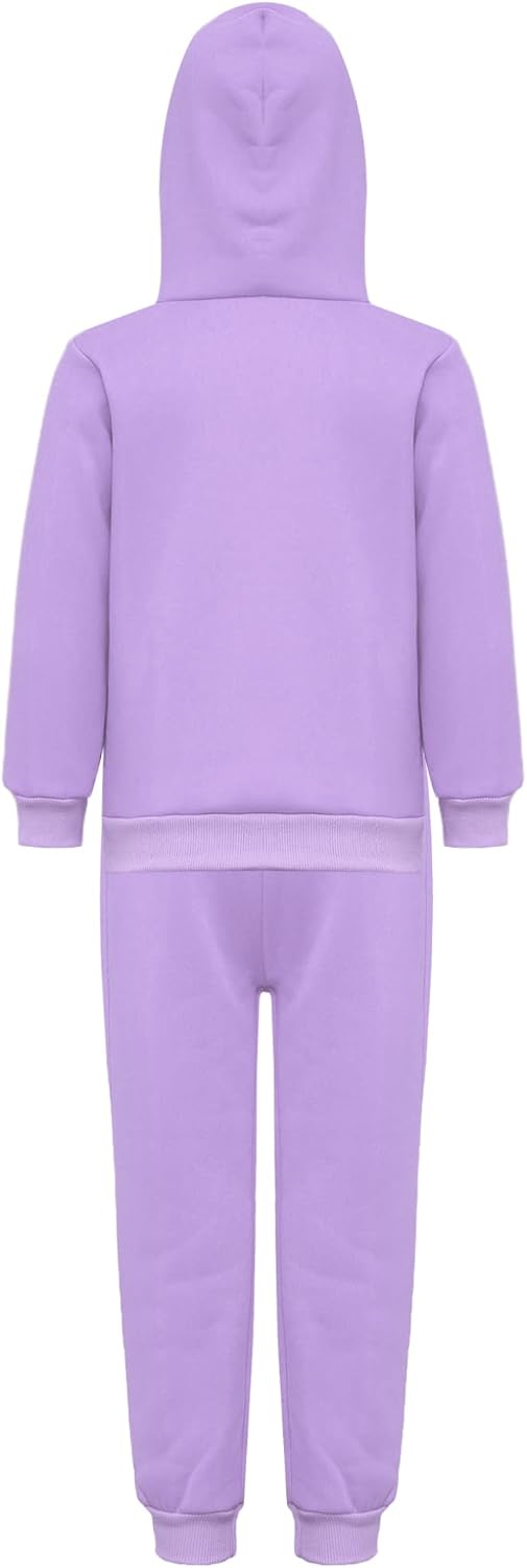 Kaerm 2Pcs Girls Fleece Warm Hoodie Sweatshirt and Sweatpants Set Kids Fall Winter Athletic Tracksuit
