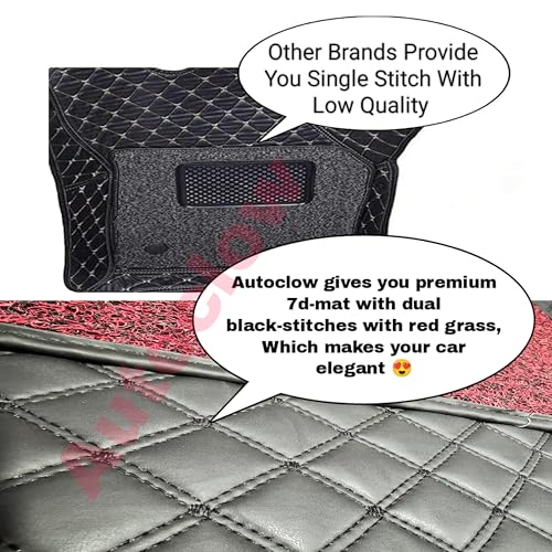 Image of Autoclow /Premium 7D Car Mat for Skoda Rapid (Model : 2012-2025) || Luxury Leather Dual-Stitch 7D Car Floor Mat Full Set || 100% Waterproof || Color : Black Stitch-RED Grass (Design-1)