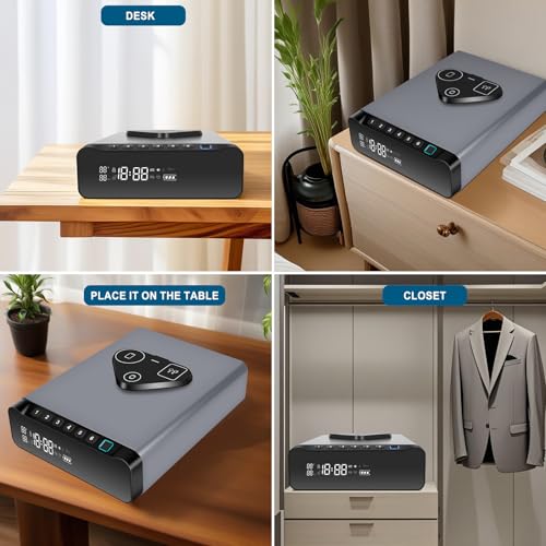 Image of FTOP Biometric Fingerprint Gun Safe, Clock Handgun Safe with 3-in-1 Watch & Phone Wireless Charging, Drawer Lock for Hand Guns, Cash, Valuables- with Humidity Reader|Temperature| Alarm Clock| Screen