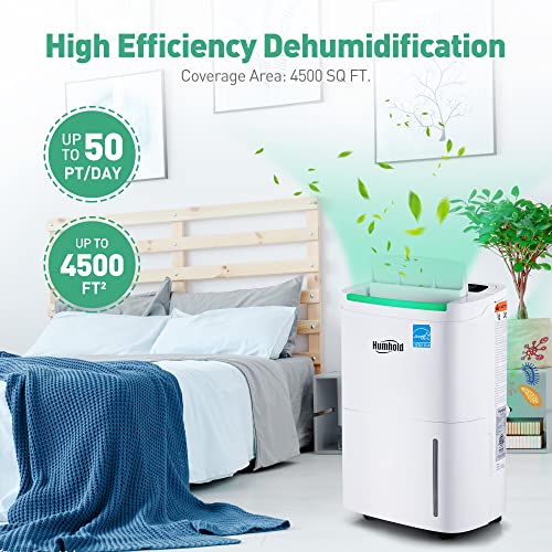 Humhold Energy Star Dehumidifier For Home Basement 4,500 Sq. Ft, 50 Pint Portable Dehumidifiers With Drain Hose, Smart Wifi & Alexa Voice Control, Ideal For Large Room, Bedroom, Bathroom (50P) #TOP1