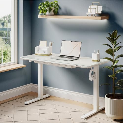 Realspace® 48"W Glass-Top Electric Height-Adjustable Standing Desk, White