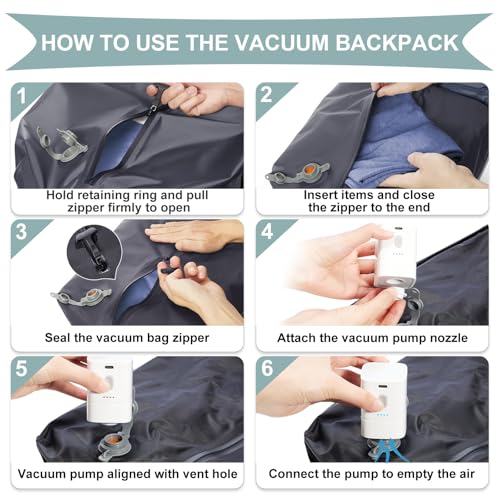 Image of coowoz Vacuum Backpack Travel with Pump,Travel Backpack with Vacuum System For Women Men,Carry On Backpack,Hiking Backpack Waterproof Outdoor Sports Rucksack Casual Daypack,30L(Vacuum pump) Blue