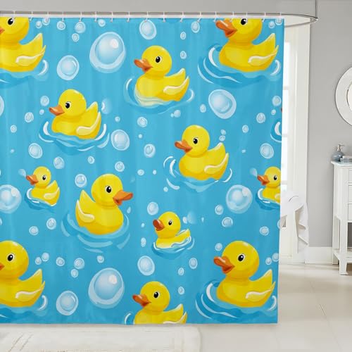 Erosebridal Kids Yellow Rubber Duck Shower Curtain Cartoon Ducks Bath Curtain Funny Animal Bathroom Accessories Cute Pet Animal Fabric Shower Curtains 72 Wx72 L for Boys Girls