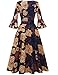 Women's Floral Vintage Dresses for Women 2025 for Fall Tea Party Midi Formal Bridesmaid Cute Puff Sleeve Dresses Wedding Guest Navy-Yellow-Flower M