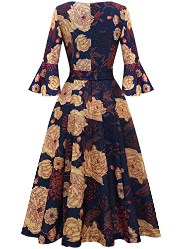 Image of HomRain Women's Church Dresses Modest Bell Sleeve Wedding Guest Cocktail Tea Party Vintage Evening Dress