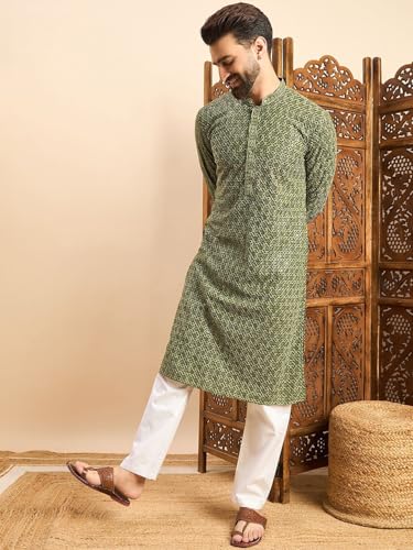 Image of Amazon Brand - Tavasya Men Rayon Blend Geometric Regular Kurta
