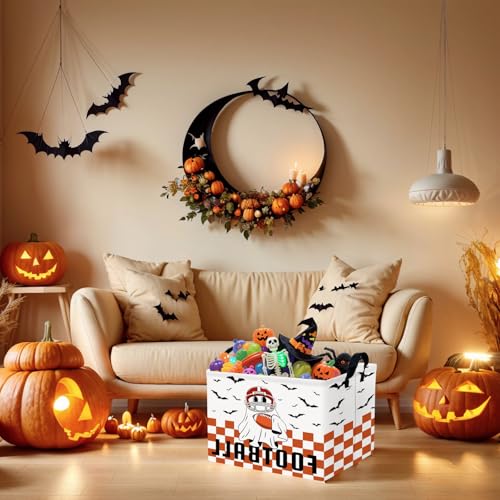 Image of Halloween Basket Gift Cute Ghost Parties Decor Kid Trick or Treat Basket for Boys and Girls Rectangular Storage Bin Box (Football Bat)