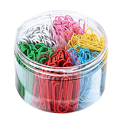 Lot de 300 trombones colorés en métal enduit avec boîte pour bureau, école, papeterie, documents, grands trombones (50 mm/300 pièces) Cover
