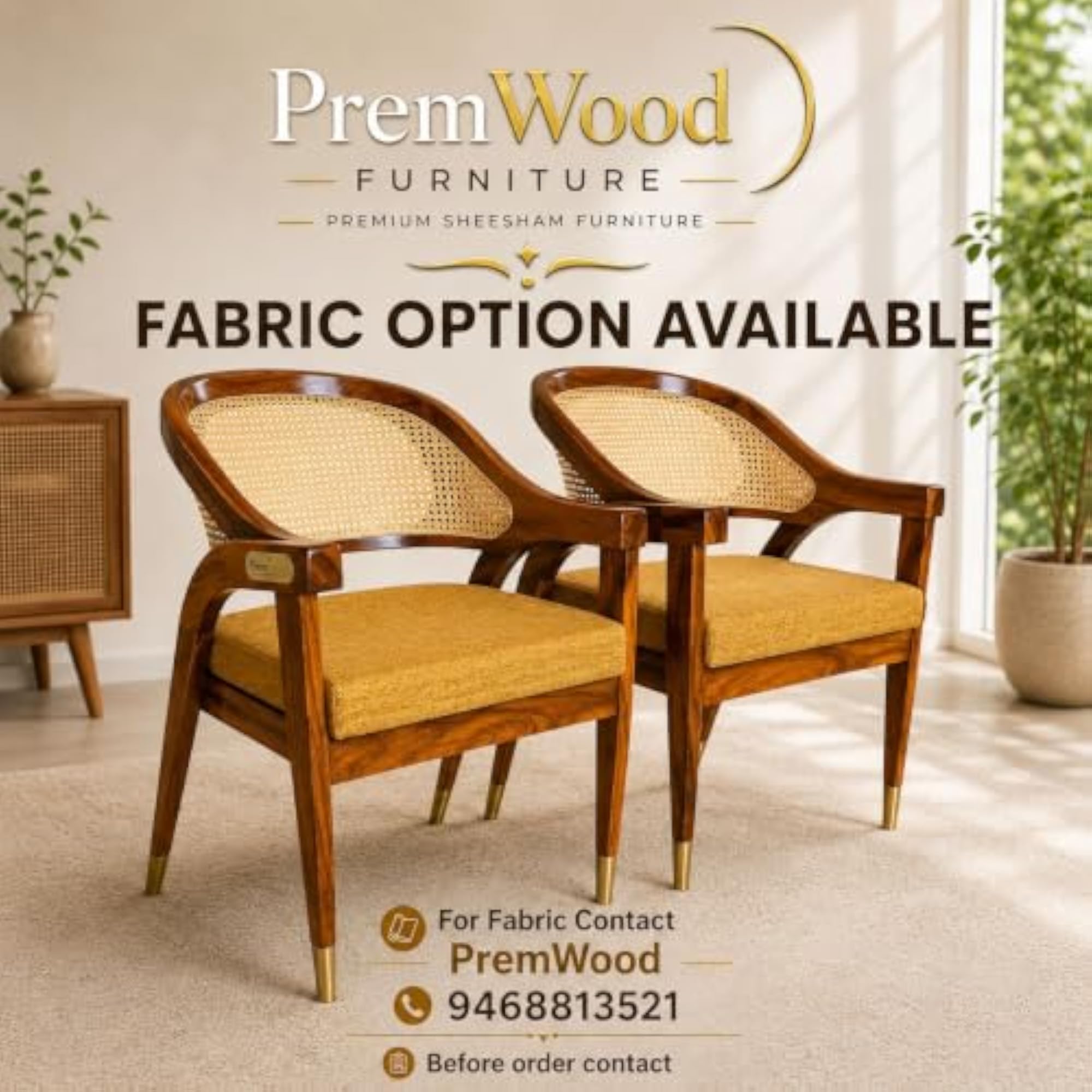 PremWood Solid Sheesham Rattan Arm Chair, Handcrafted Cane Accent Seating