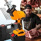 Brushless Motor Electric Meat and Bone Saw, 2600mAh Handheld Butchering Tool with （4 Upgraded Blades）- Home Butcher Saw Kit with 1 toolbox, 1 Battery