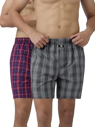 Image of XYXX Men's Checkmate Relaxed Fit Cotton Boxer Shorts with Dual Pocket & No Marks Waistband (Pack of 2)
