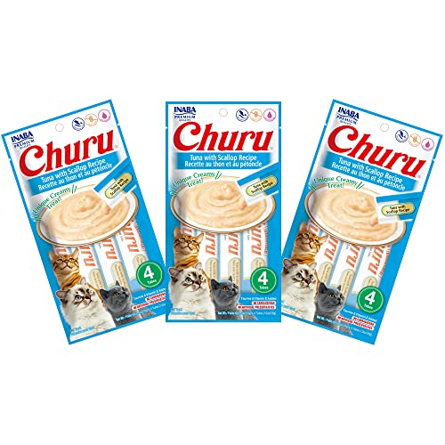 Image of INABA Churu Tuna with Scallop Recipe Lickable Puree Natural Cat Treats 12 Tubes