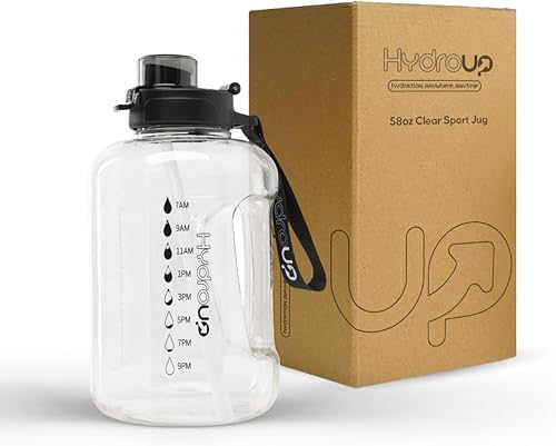 Miniatura 10 de Jarra deportiva de 58 onzas, jarra de agua grande de plástico transparente con popote 2 en 1 y tapa para beber, marcadores de tiempo motivacionales,