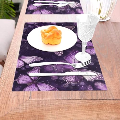 Sets de table violets en PVC tissé résistants pour repas