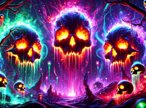 Image of Nuxovilar Skull UV Reactive Tapestry, 78.74 inchx59.05 inch Polyester