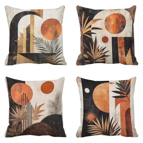 Coussin imperméable orange brûlée 55x55 grand format déperlant en lin lavable