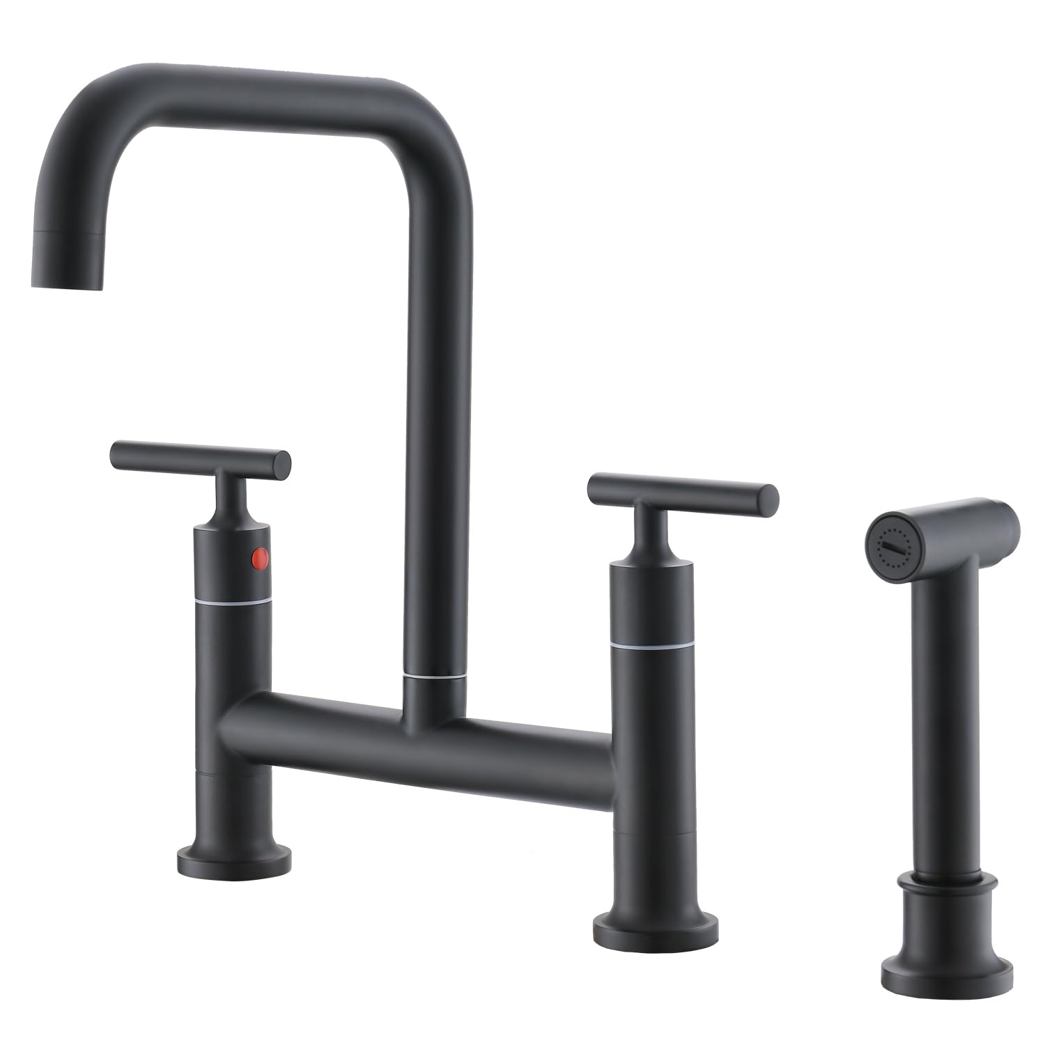 kitchen bridge faucet with side sprayer, 2 handles 3 holes brass kitchen faucet 8 inch deck mount kitchen sink faucet, matte black (cp026b)