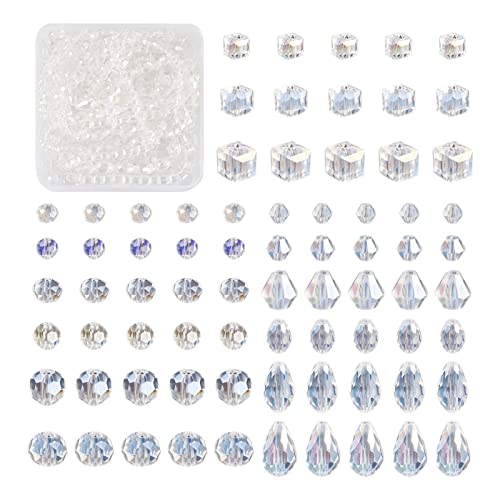 PandaHall 15 Strands Crystal Glass Beads Clear AB Color Faceted Cube Bicone Rondelle Teardrop Round Loose Beads Bulk for Jewelry Making (EGLA-TA0001-13-YS-EU)