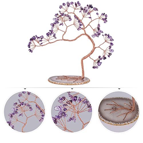 Nupuyai Irregular Amethyst Crystal Tree with Agate Slice Base, Money Tree Figurines Fengshui Crystals Ornament for Home Office Decor - Image 2