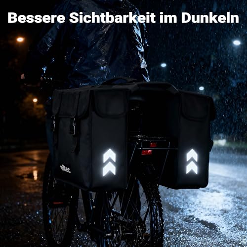 Wiltec Doppel Gepäckträgertasche 35 x 13 x 30 cm, Fahrradtasche Gepäckträger 30 l Stauraum, wasserresistente Fahrrad Tasche, Gepäcktasche leichte Handhabung